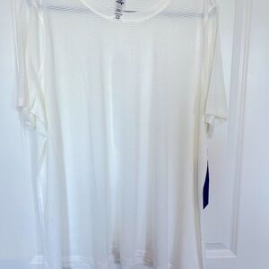 NWT Mono B White Sheer Athletic Shirt With Keyhole Back